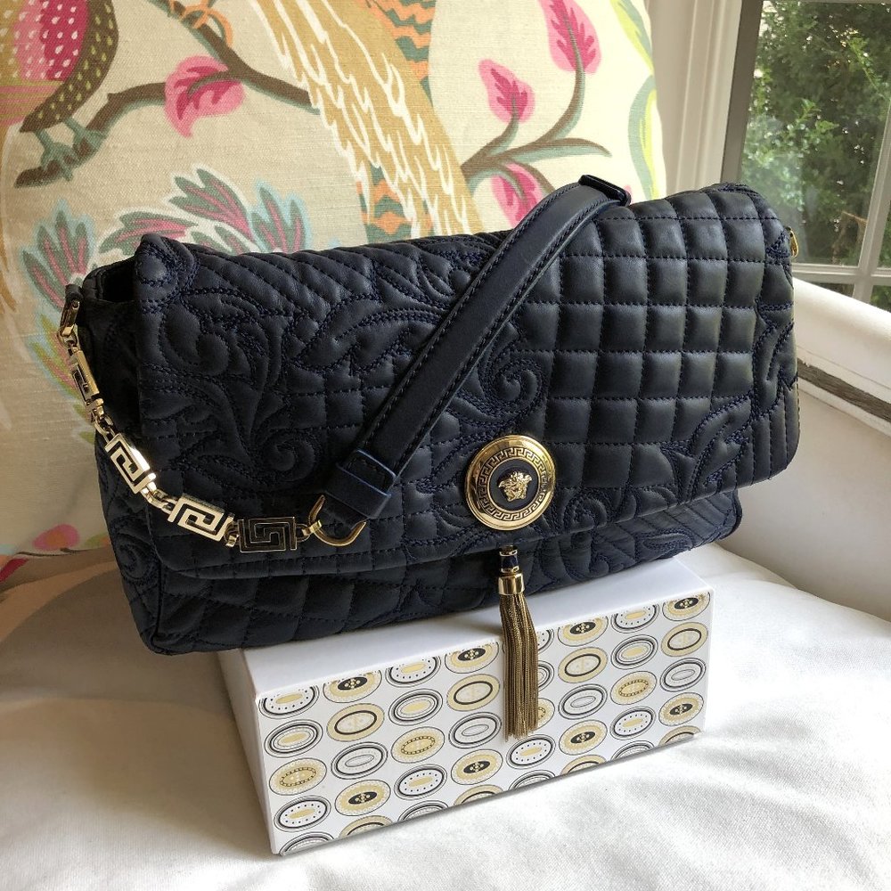 💙 VERSACE Barocco Quilted Calliope Vanitas Shoulder Bag